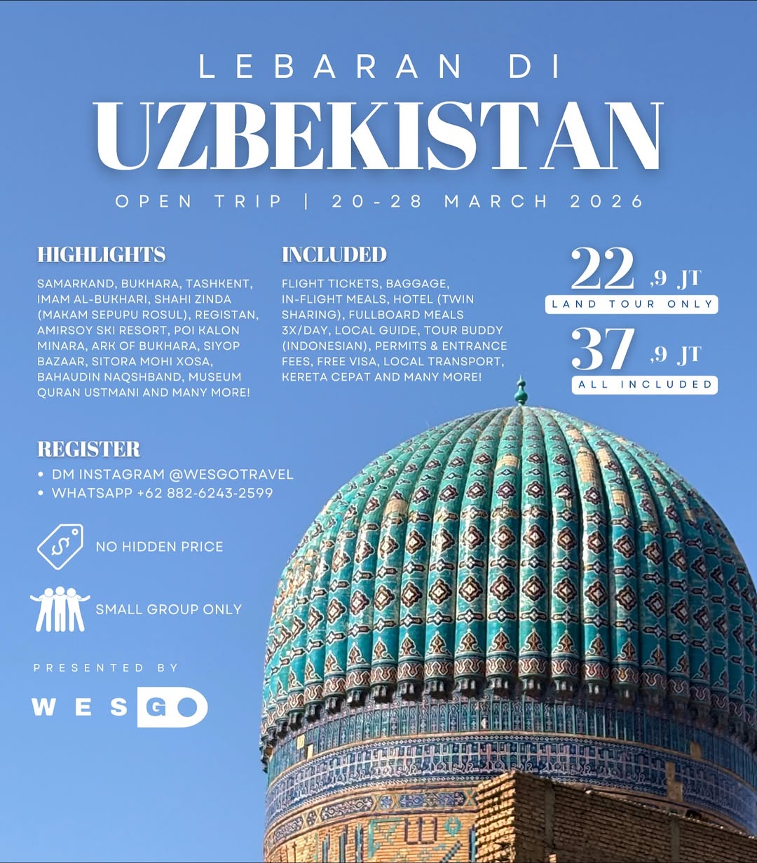 Lebaran di Uzbekistan - Open Trip UzbekistanTrip date- 20-28 Maret 2026Small group only (max. 14